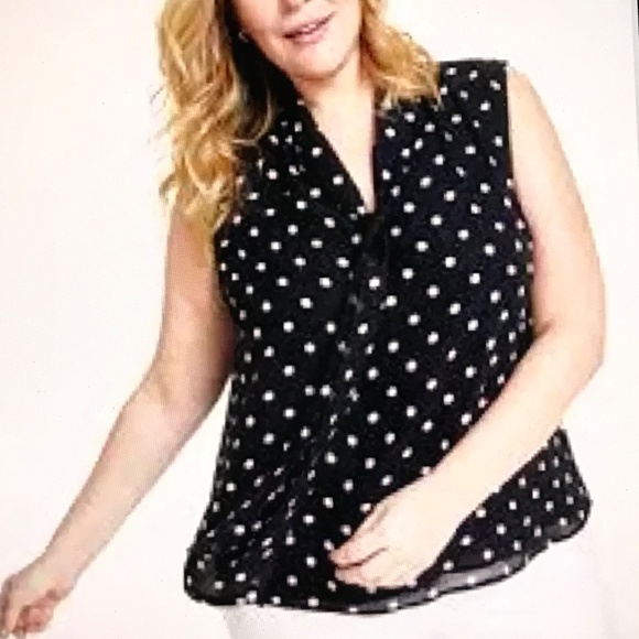 ANNE KLEIN Sleeveless Ploka Dot Blouse Black White Tie Front Womens Plus Size 2X - Picture 16 of 16